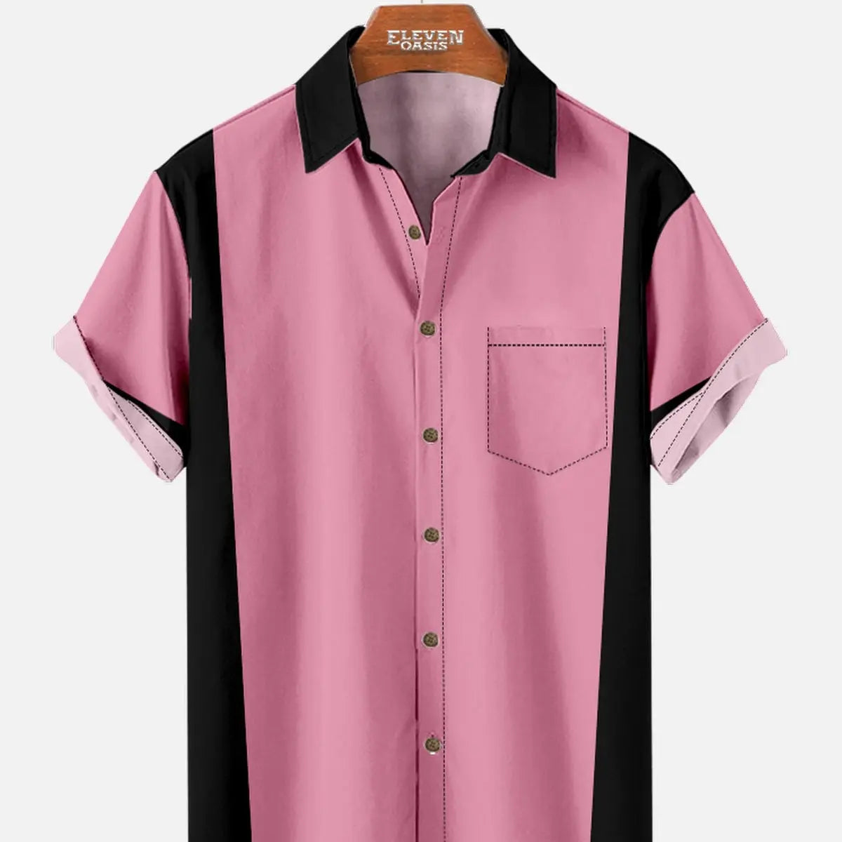 Men's Classic Customizable Bowling Style Spread Collar Short Sleeve Shirt ElevenOasis