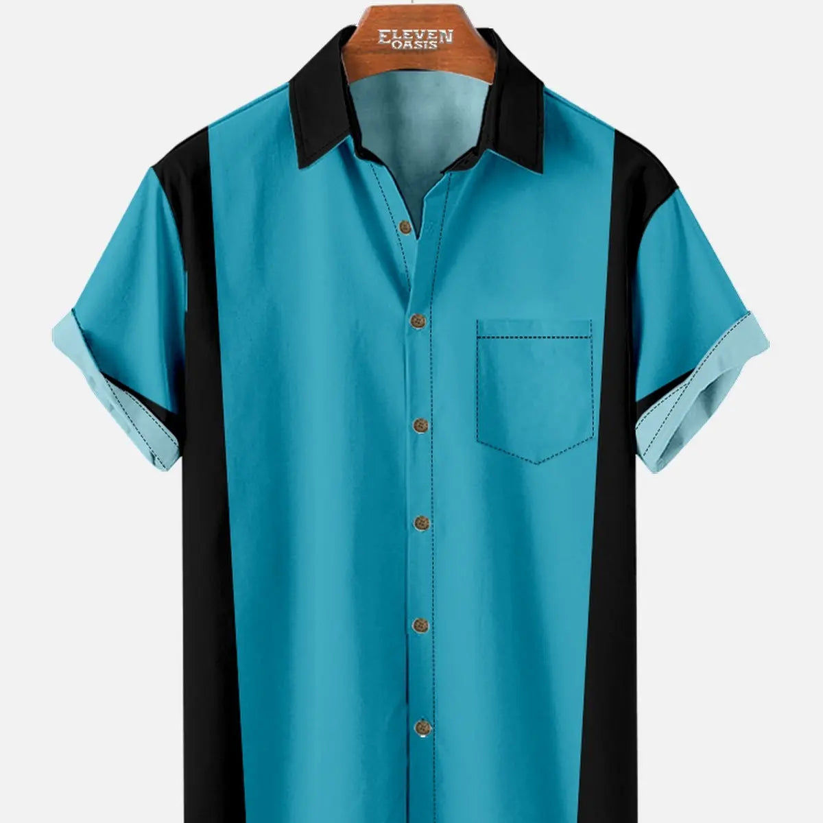 Men's Classic Customizable Bowling Style Spread Collar Short Sleeve Shirt ElevenOasis