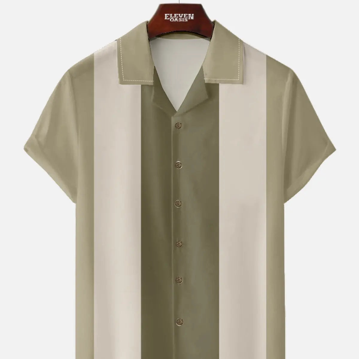 Men's Morandi Color block Panel Stripe Camp Collar Short Sleeve Shirt ElevenOasis