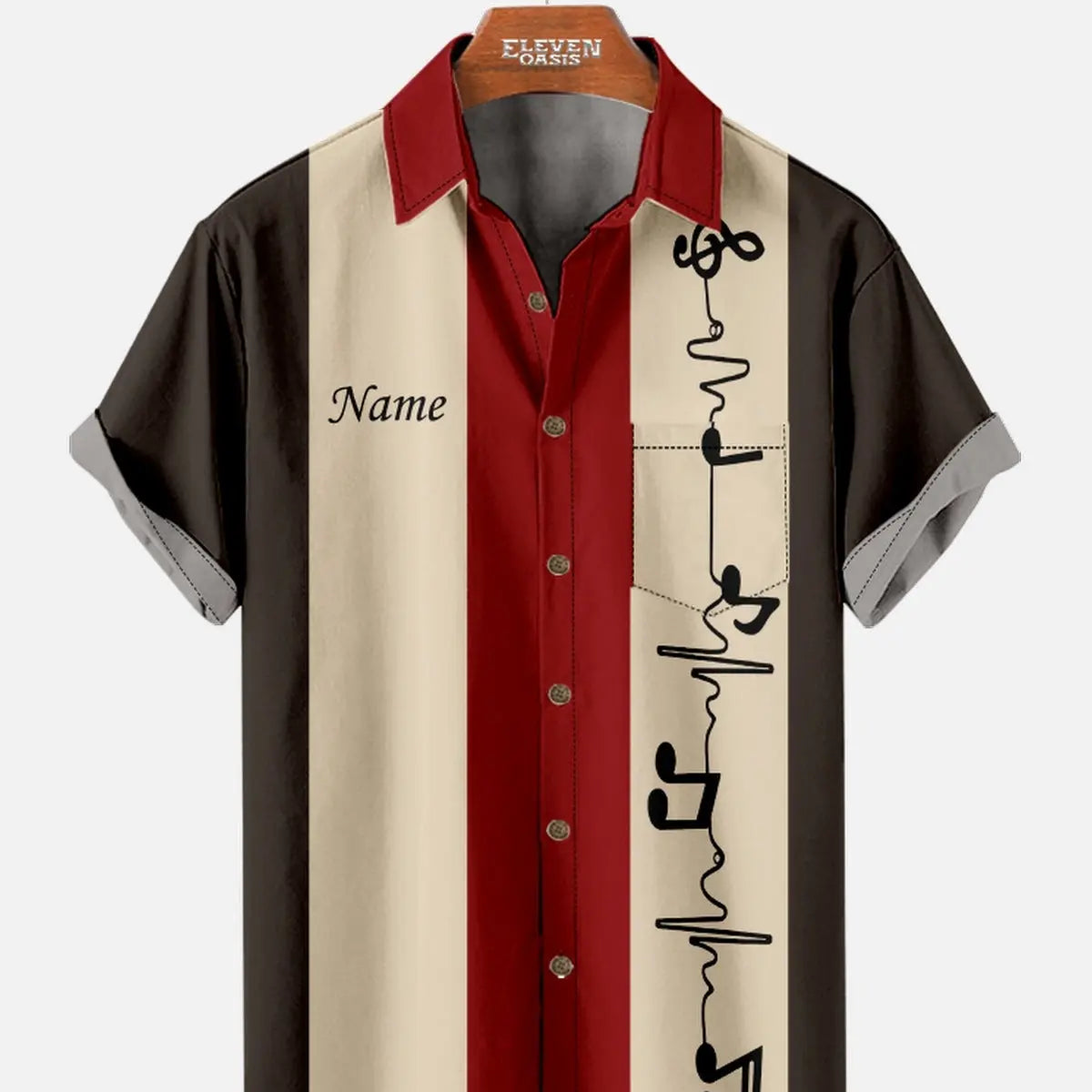 Men's Custom Music Heartbeat Panel Short Sleeve Shirt Eleven Oasis