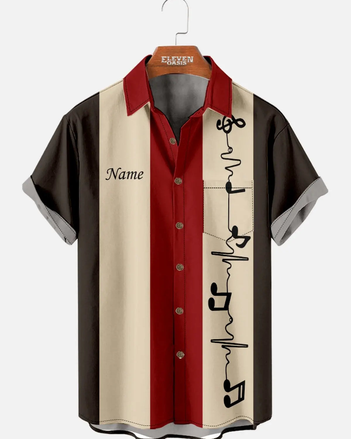 Men's Custom Music Heartbeat Panel Short Sleeve Shirt Eleven Oasis