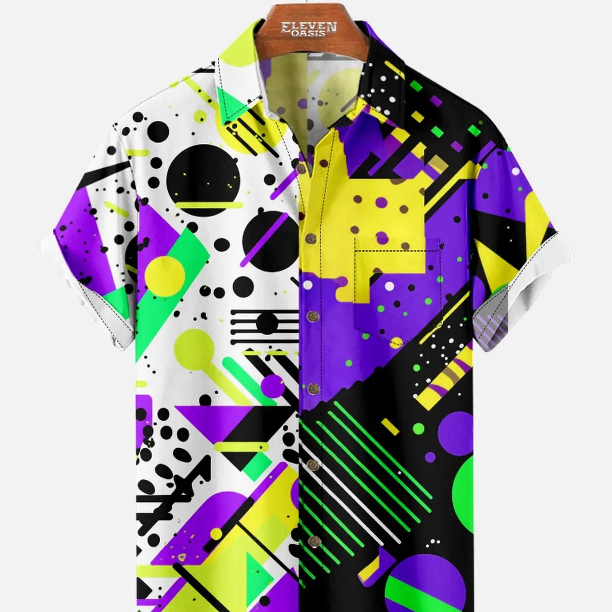 Men's Trapper Keeper Inspired Colorful Geometric Shapes Short Sleeve Shirt ElevenOasis