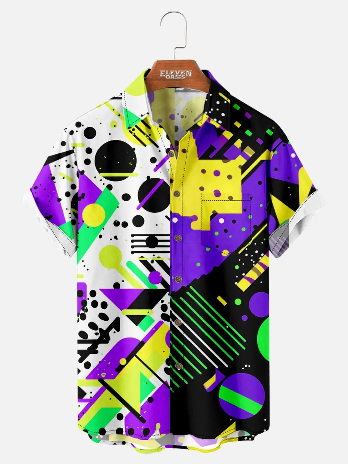 Men's Trapper Keeper Inspired Colorful Geometric Shapes Short Sleeve Shirt ElevenOasis