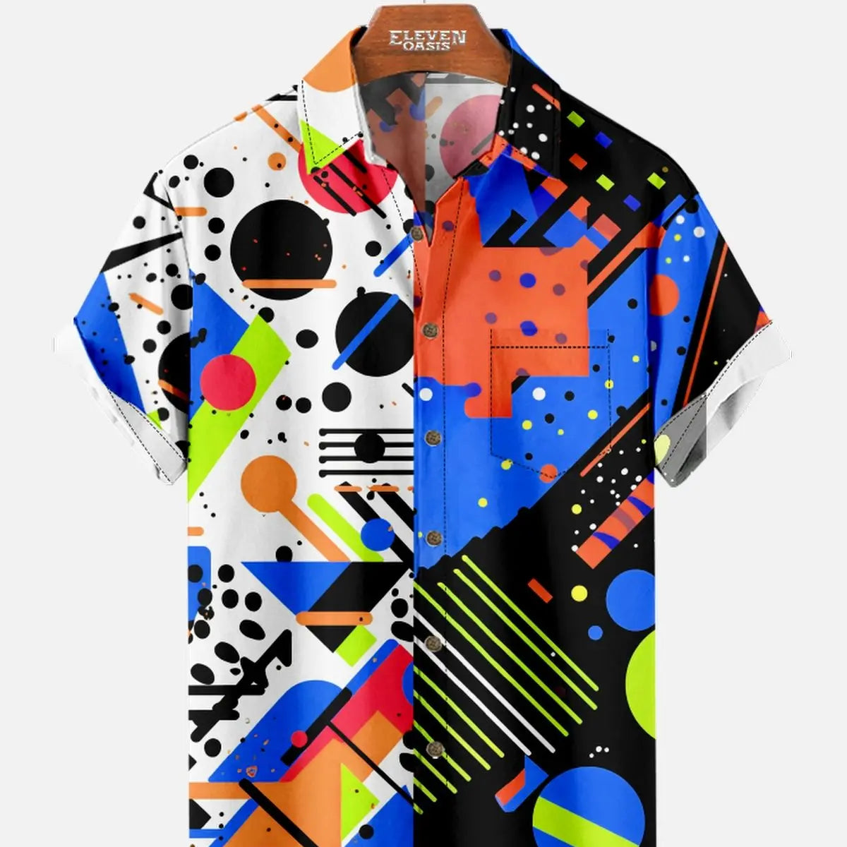 Men's Trapper Keeper Inspired Colorful Geometric Shapes Short Sleeve Shirt ElevenOasis