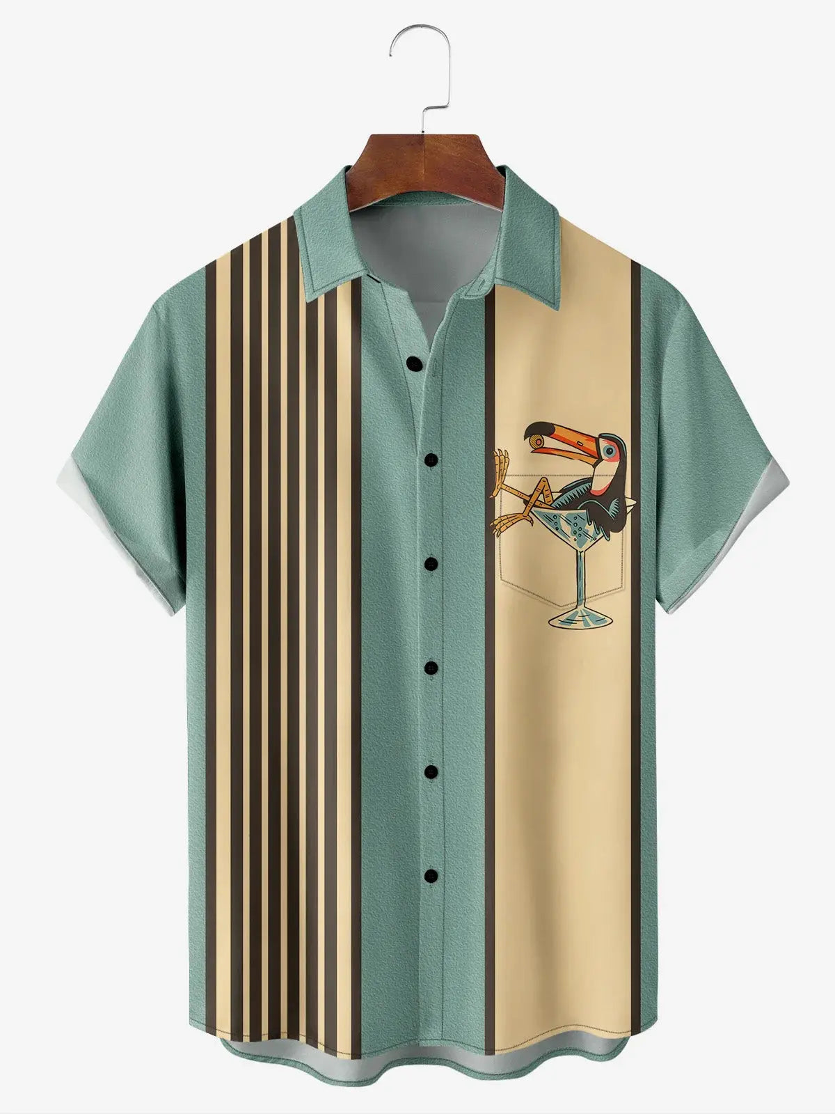 Men's Striped Everyday with Toucan in a Cocktail Glass Short Sleeve Casual ShirtMens short sleeve shirts Big and tall Mens shirts Short sleeve shirts for men Mens 4xl shirts Casual short sleeve shirts