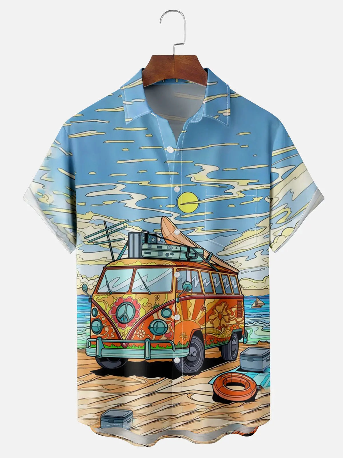Men's Minibus on the Beach Short Sleeve Shirt TopMens short sleeve shirts Big and tall Mens shirts Short sleeve shirts for men Mens 4xl shirts Casual short sleeve shirts