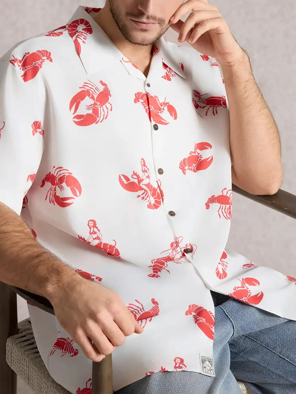 Tall Men's Lobster Pin-Up Short Sleeve Shirt Eleven Oasis