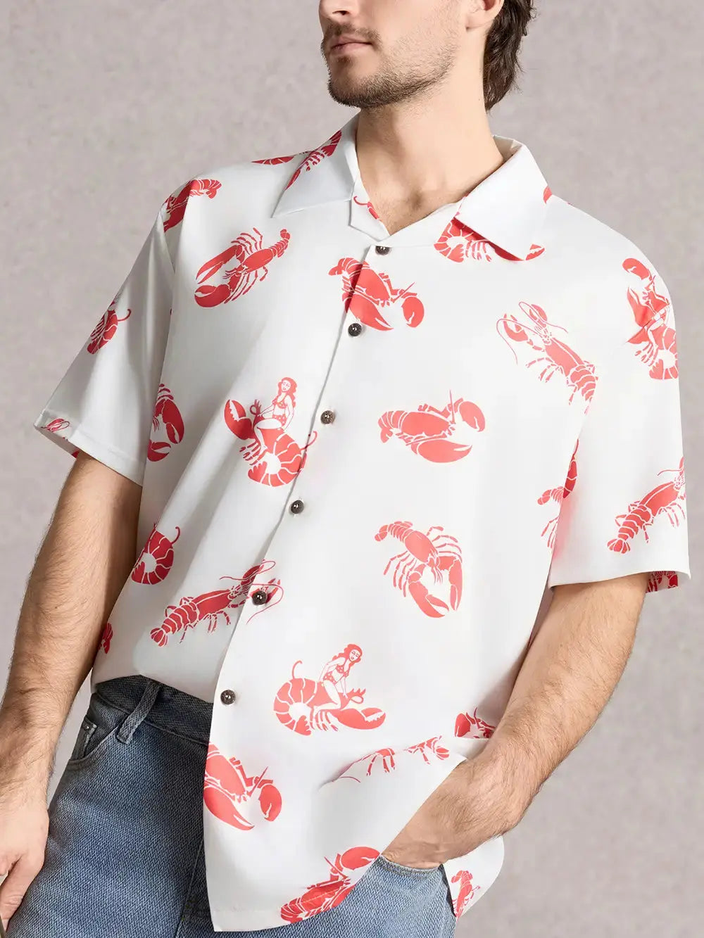 Tall Men's Lobster Pin-Up Short Sleeve Shirt Eleven Oasis