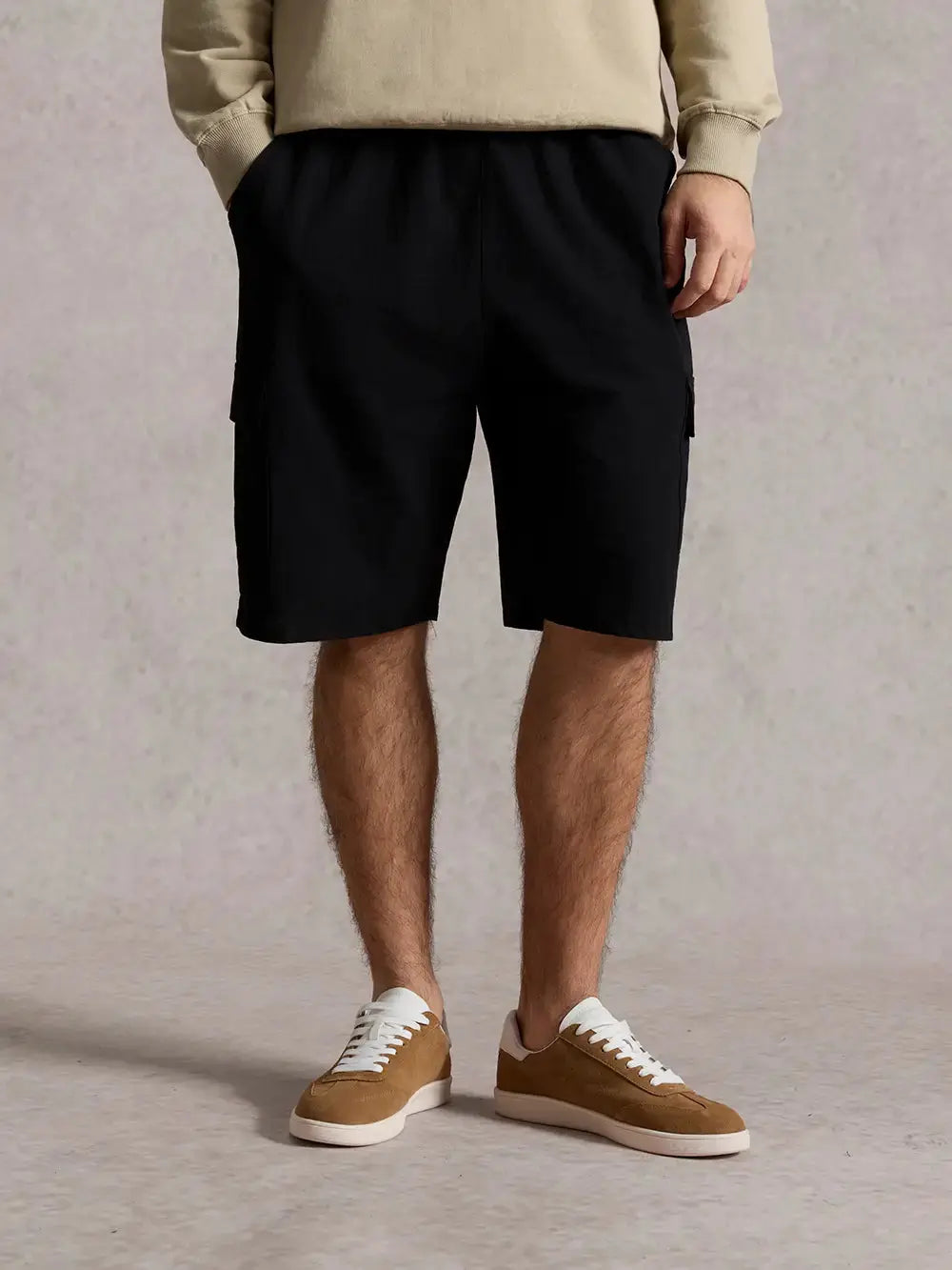 Men's Solid Color Linen Shorts Waist Drawstring Cargo Shorts ElevenOasis