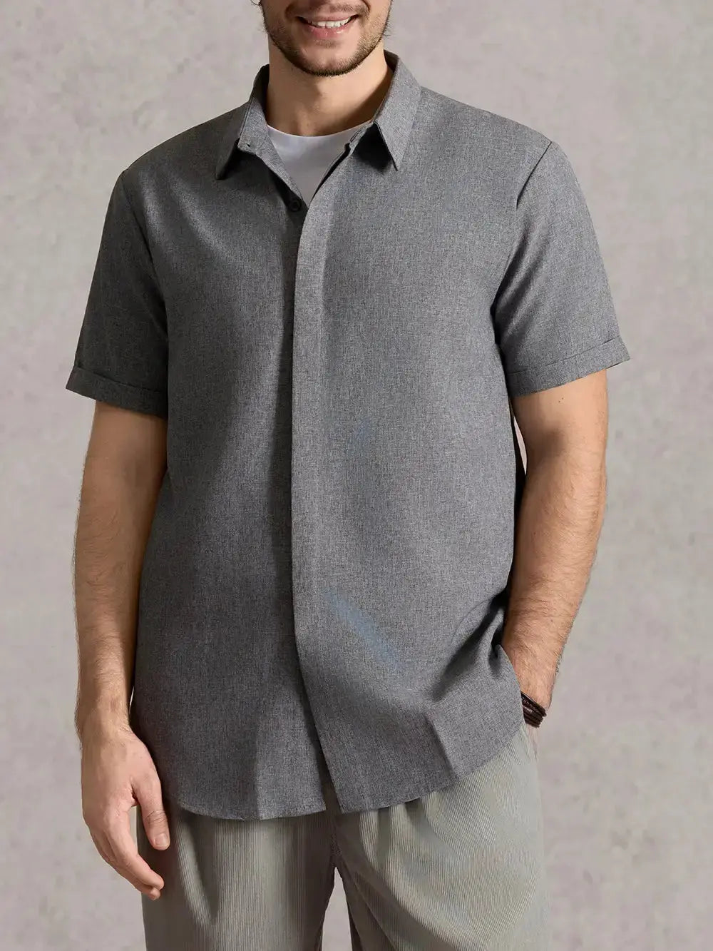 Men's Linen Cotton Blend Short Sleeve Shirt ElevenOasis