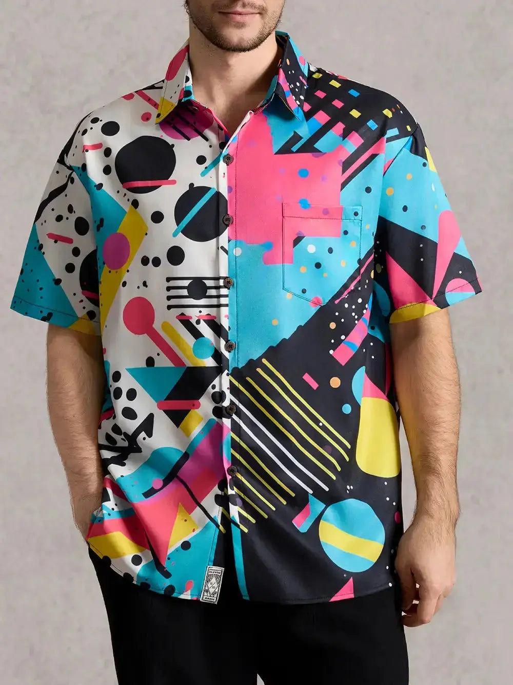 Tall Men's Trapper Keeper Inspired Colorful Geometric Shapes Short Sleeve Shirt Eleven Oasis