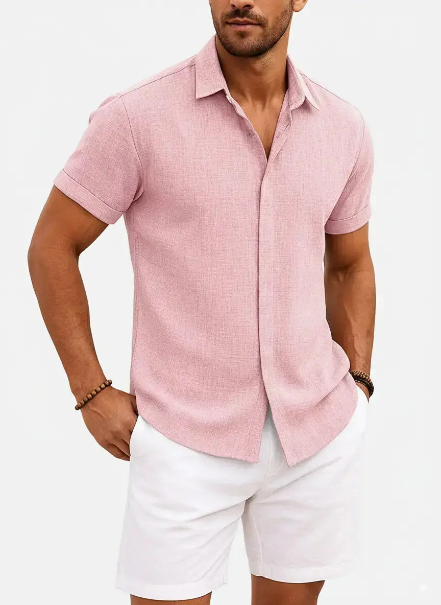 Men's Linen Cotton Blend Short Sleeve Shirt ElevenOasis