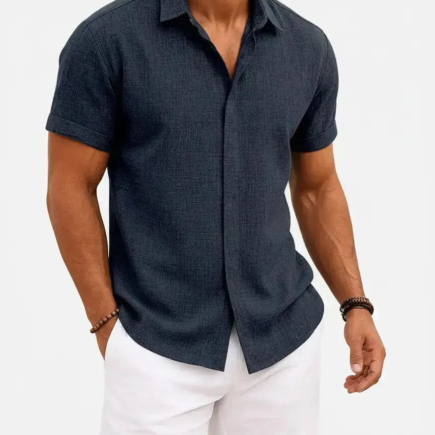 Men's Linen Cotton Blend Short Sleeve Shirt ElevenOasis