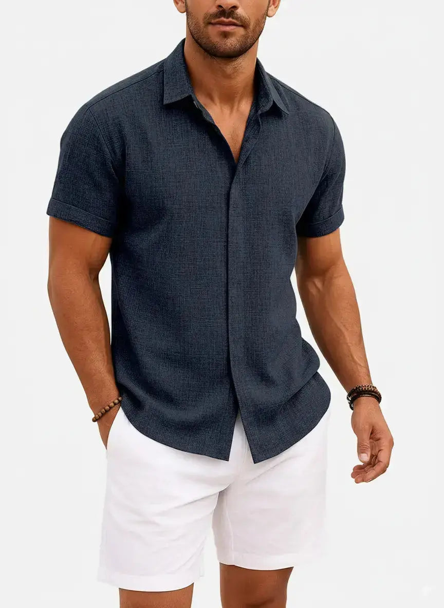 Men's Linen Cotton Blend Short Sleeve Shirt ElevenOasis