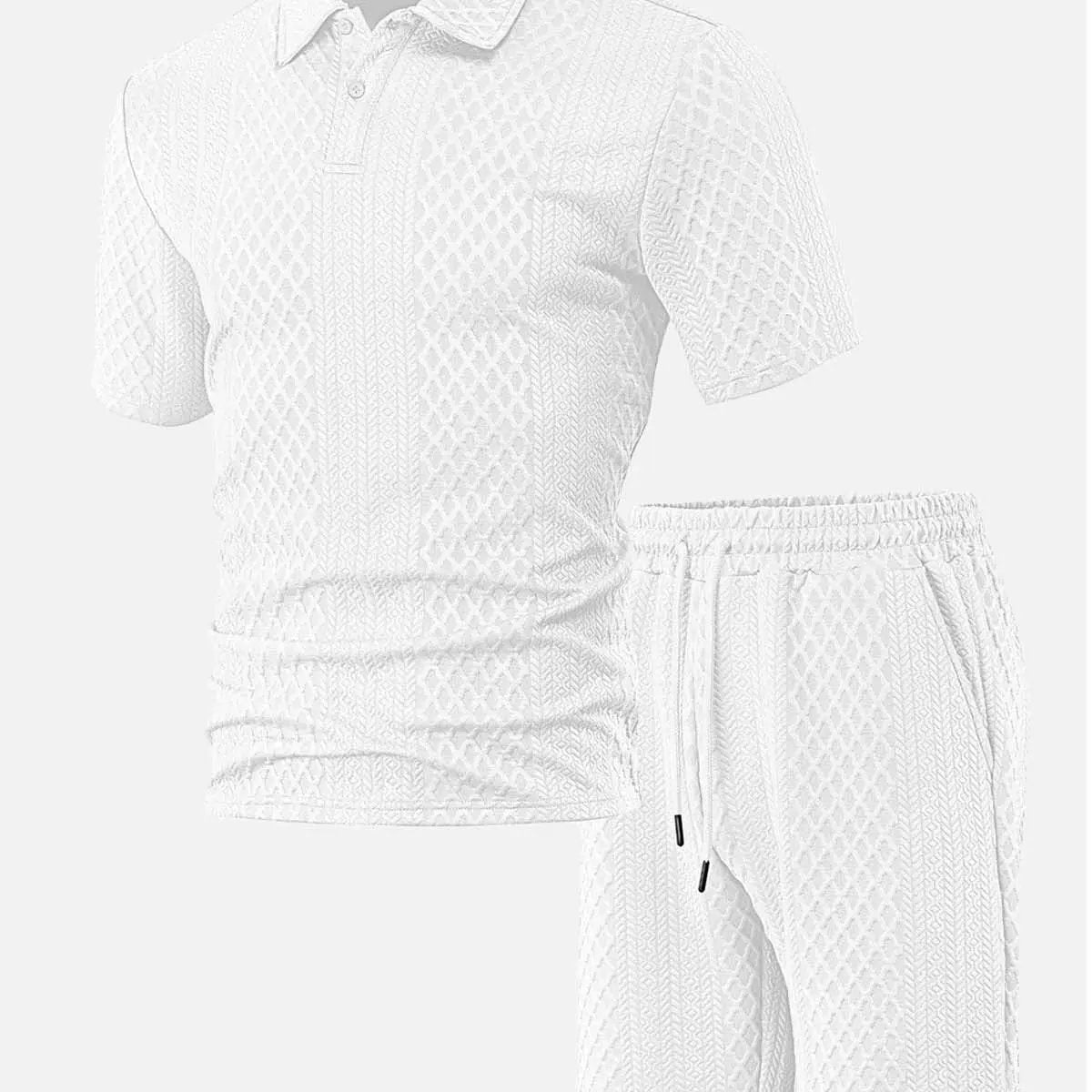 Men's Textured Jacquard Polo Short Set ElevenOasis