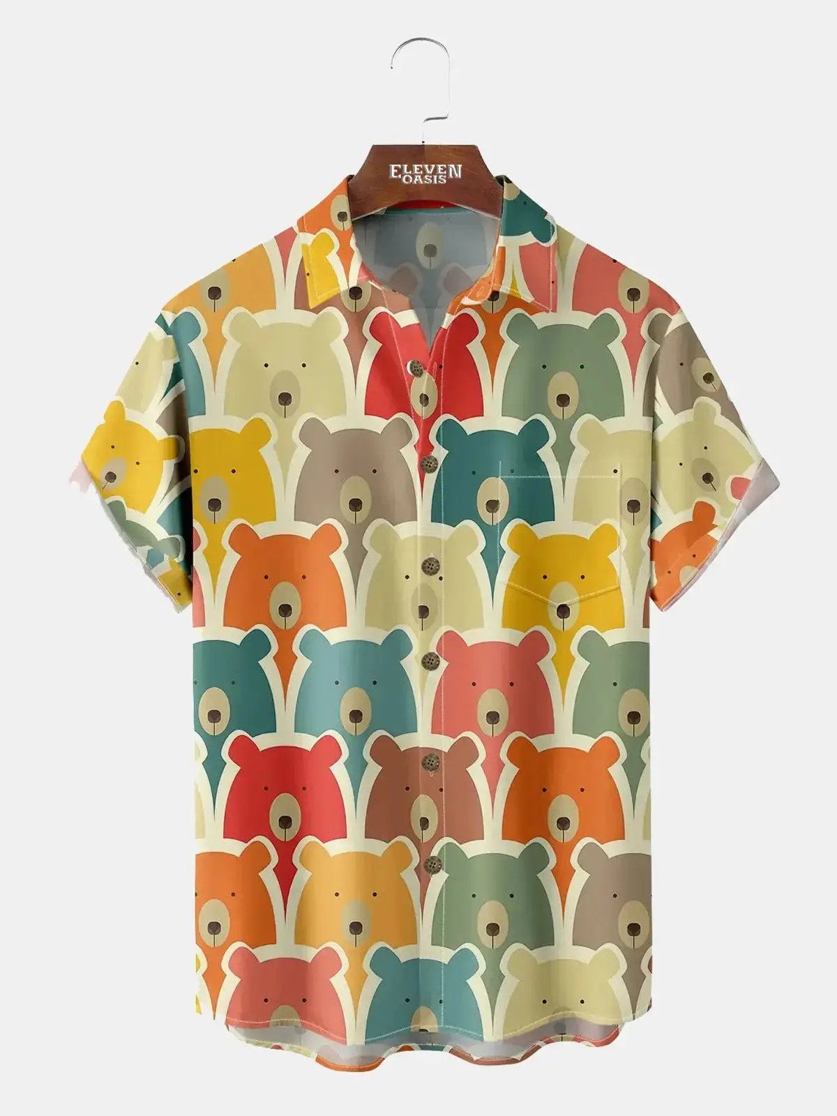 Men's Bear Face Collage Short Sleeve Shirt ElevenOasis