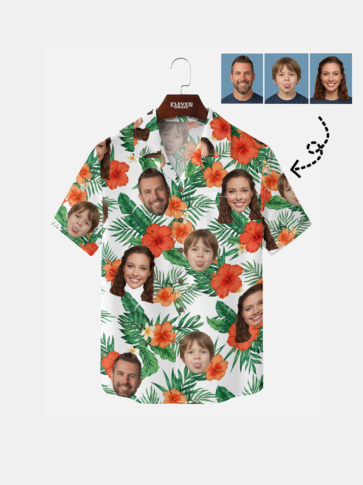 Men's Custom Tropical Face Print Short Sleeve Shirt ElevenOasis