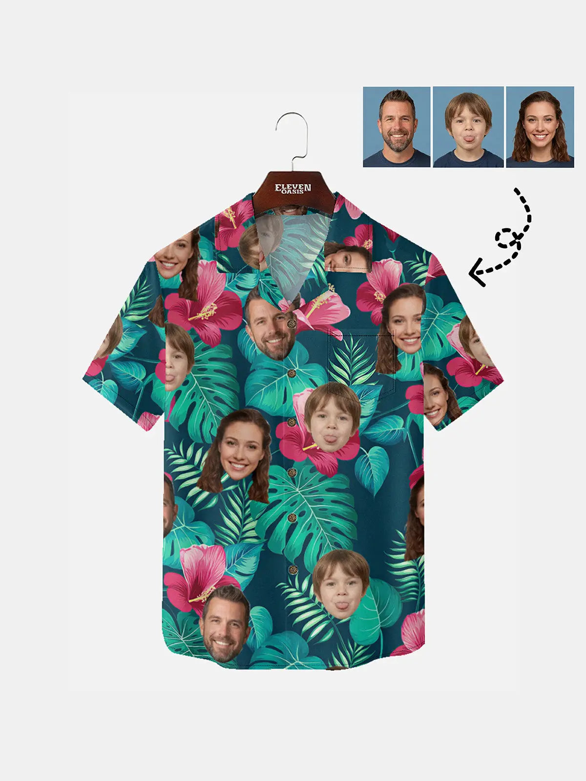 Men's Custom Tropical Face Print Short Sleeve Shirt ElevenOasis