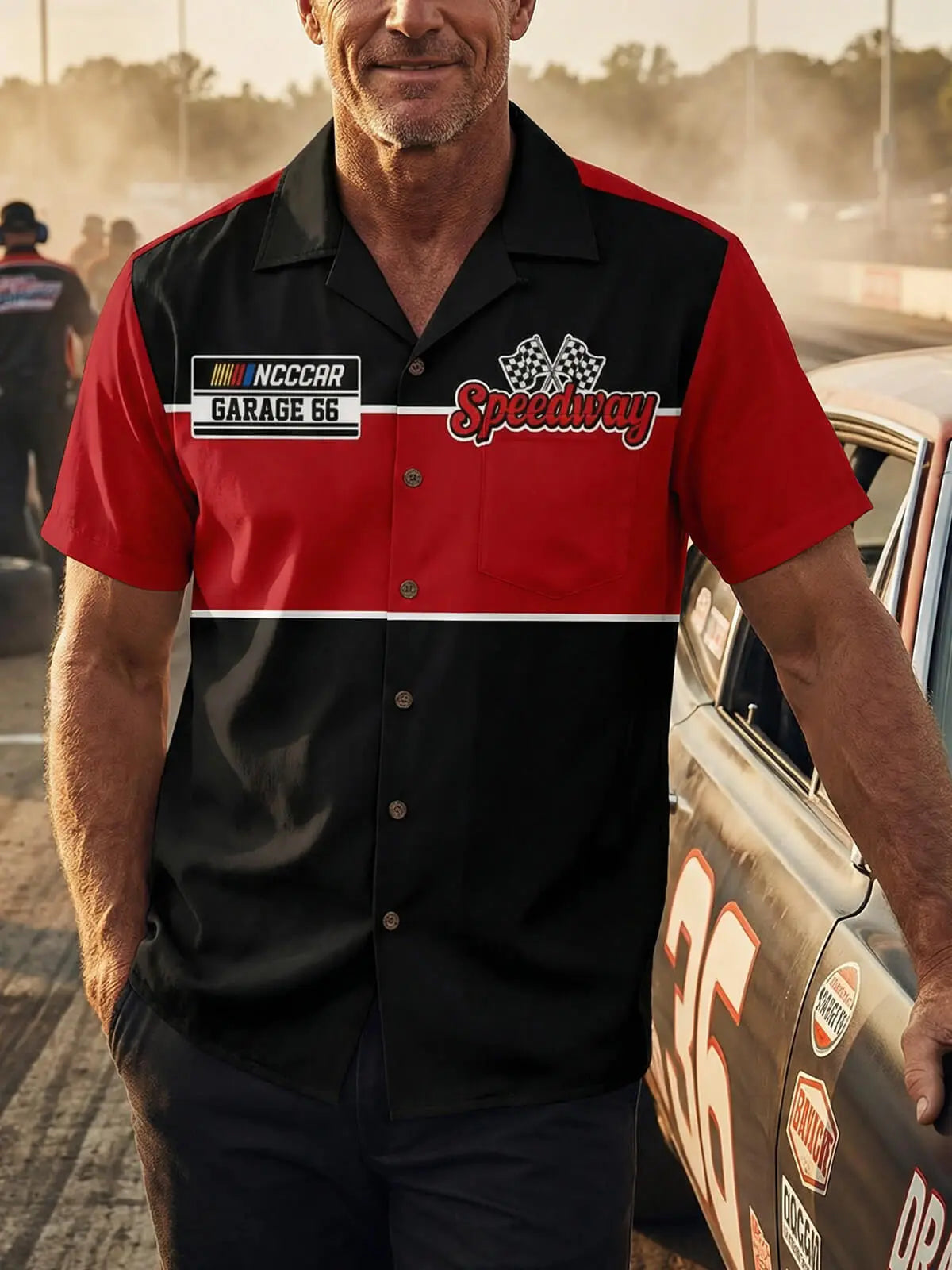 Men's Custom Garage 66 Racing Panel Design Short Sleeve Shirt Eleven Oasis