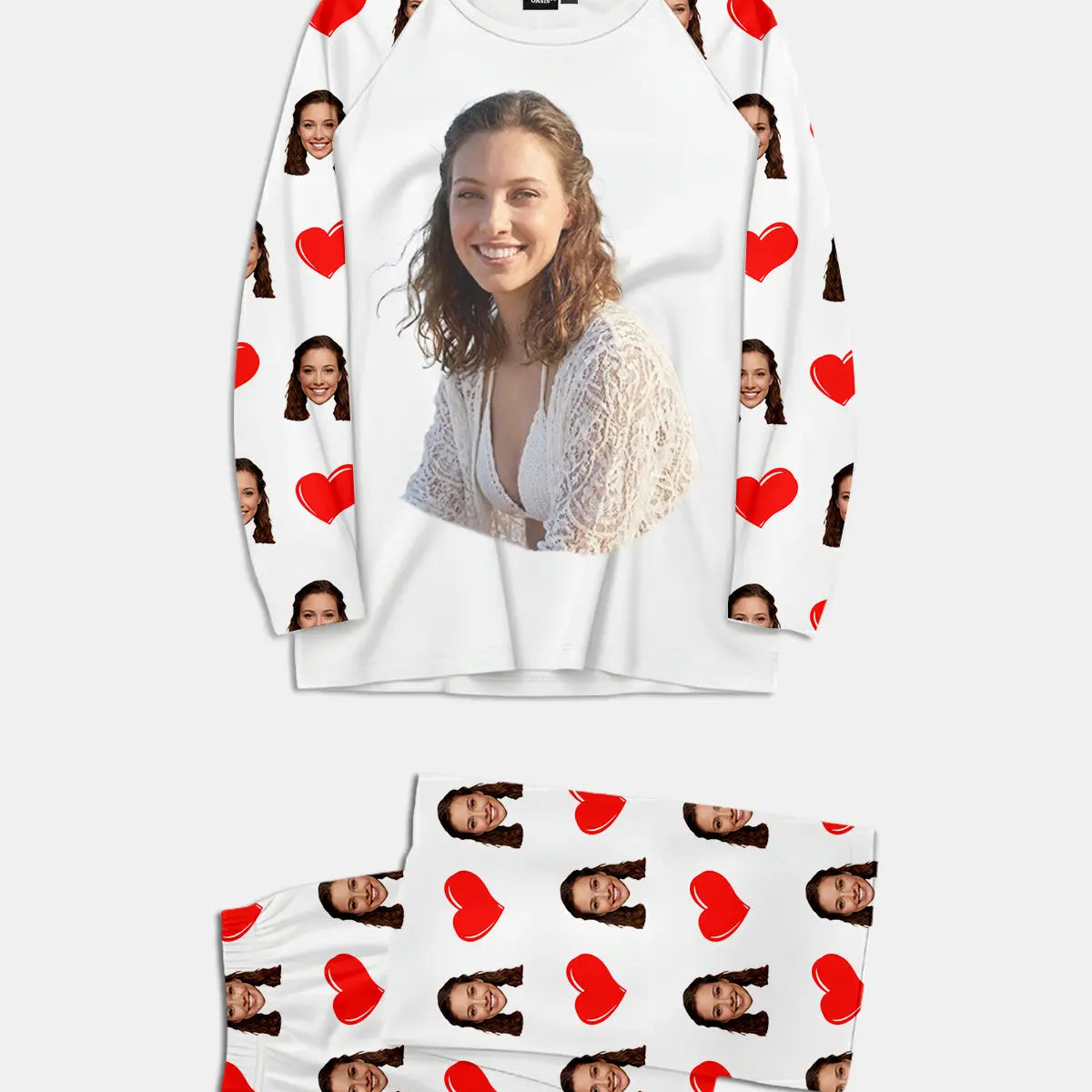 Custom Face & Hearts Print Pajama Set Eleven Oasis