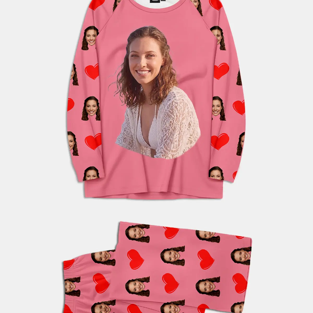 Custom Face & Hearts Print Pajama Set Eleven Oasis