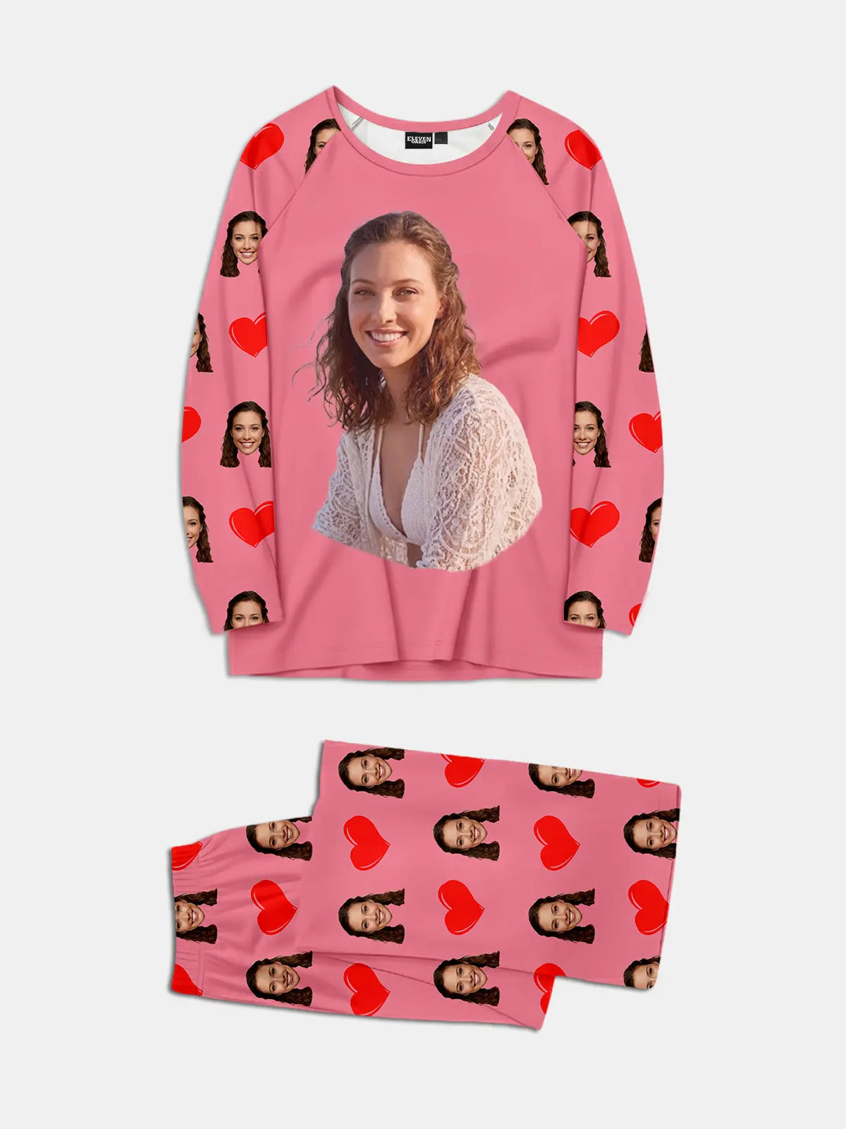 Custom Face & Hearts Print Pajama Set Eleven Oasis