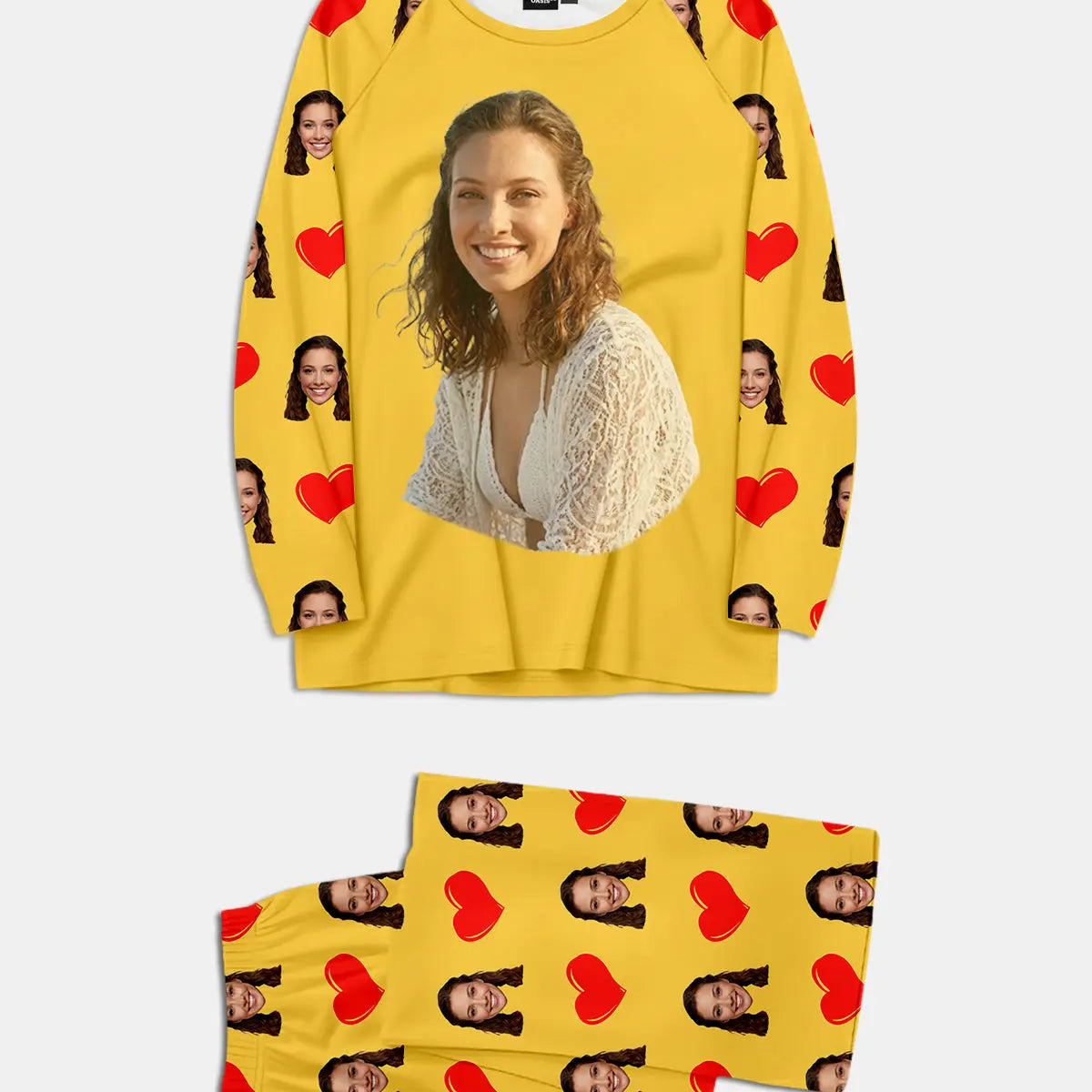 Custom Face & Hearts Print Pajama Set Eleven Oasis