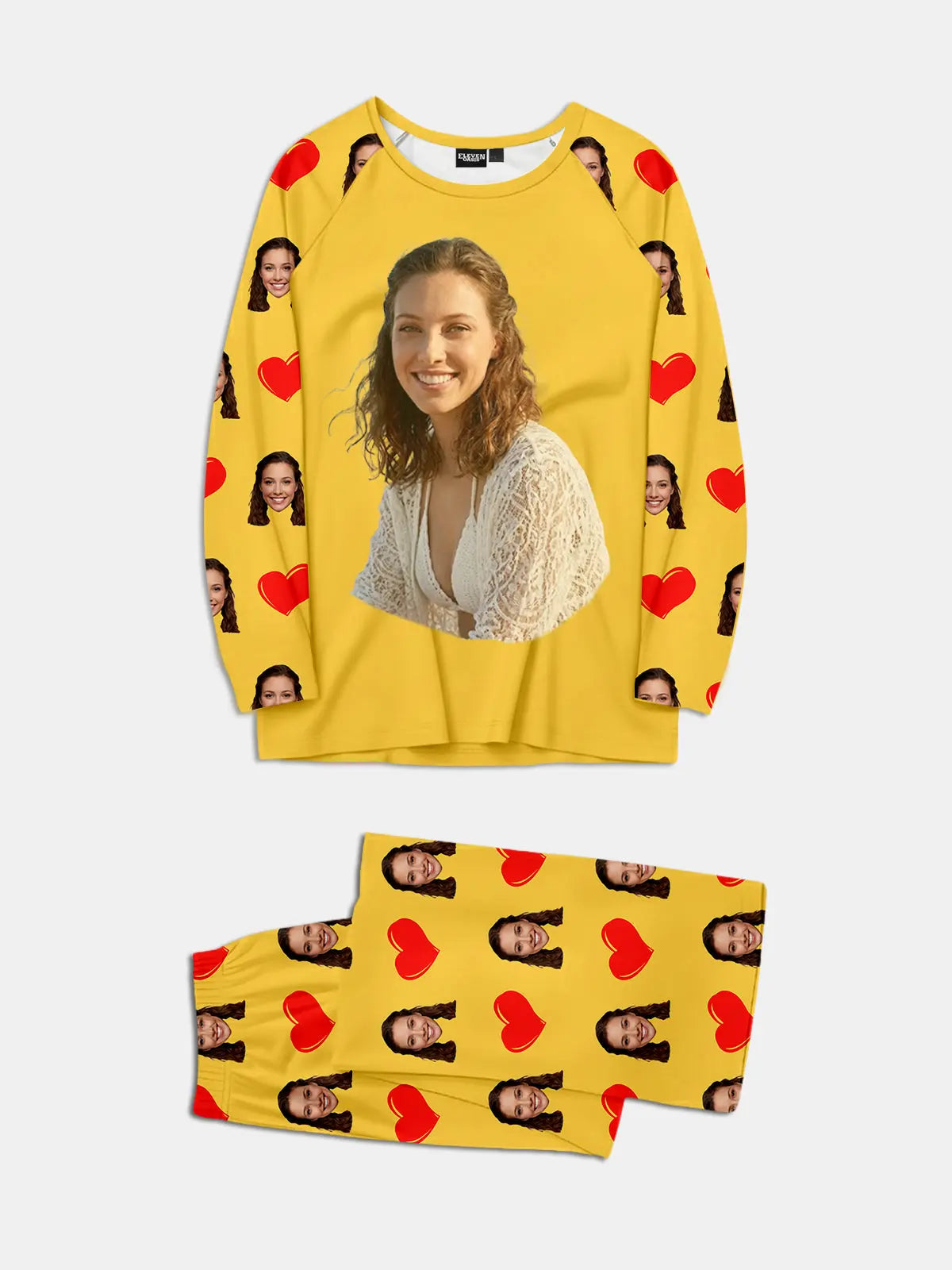 Custom Face & Hearts Print Pajama Set Eleven Oasis