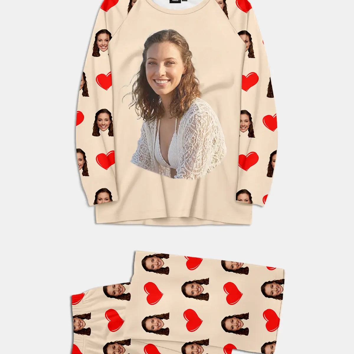 Custom Face & Hearts Print Pajama Set Eleven Oasis