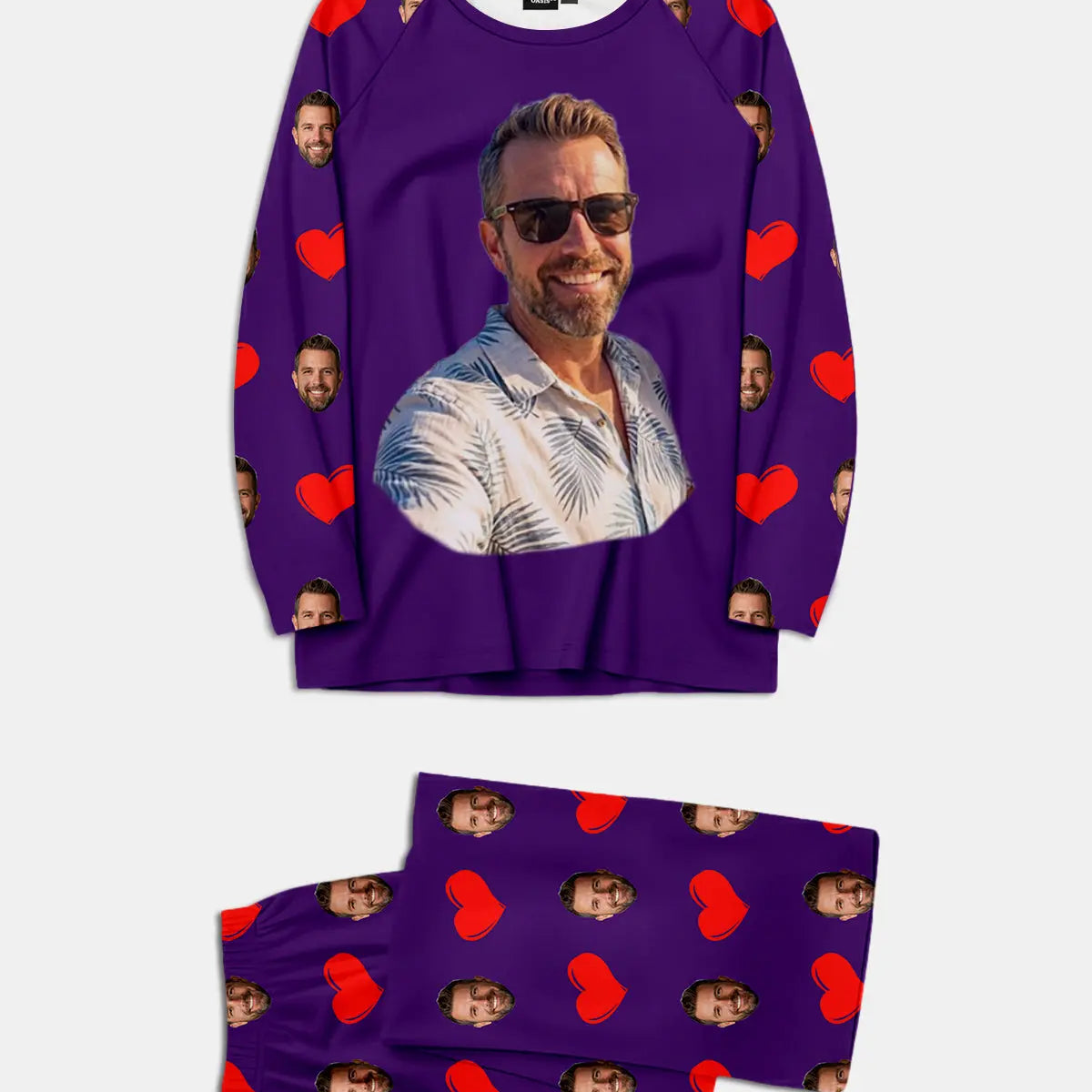 Custom Face & Hearts Print Pajama Set Eleven Oasis