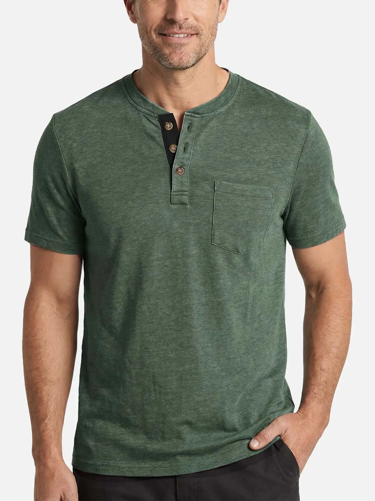Men's Classic Henley Chest Pocket Short Sleeve Shirt ElevenOasis