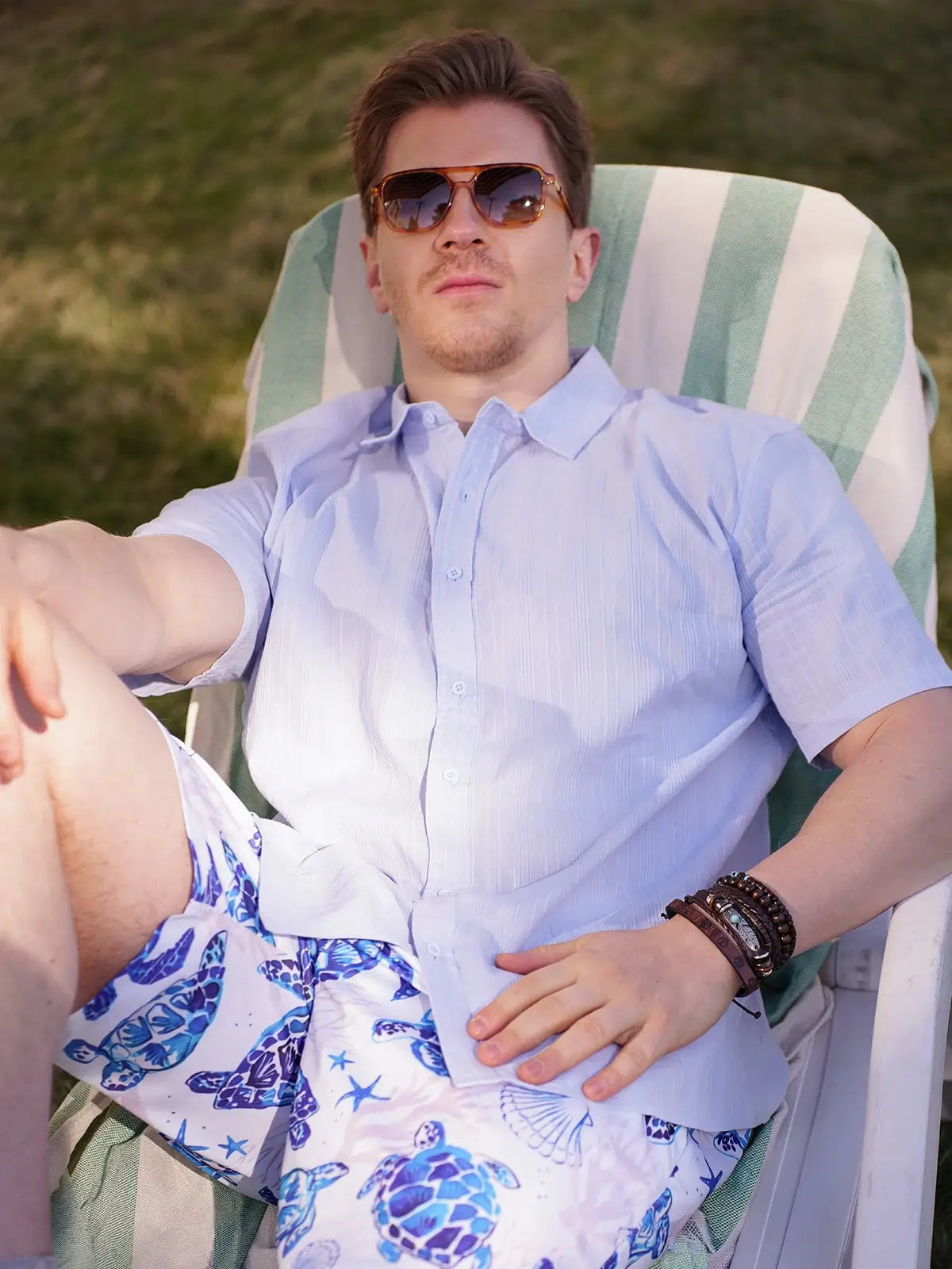 Men's Striped Textured Cotton Short Sleeve Shirt ElevenOasis