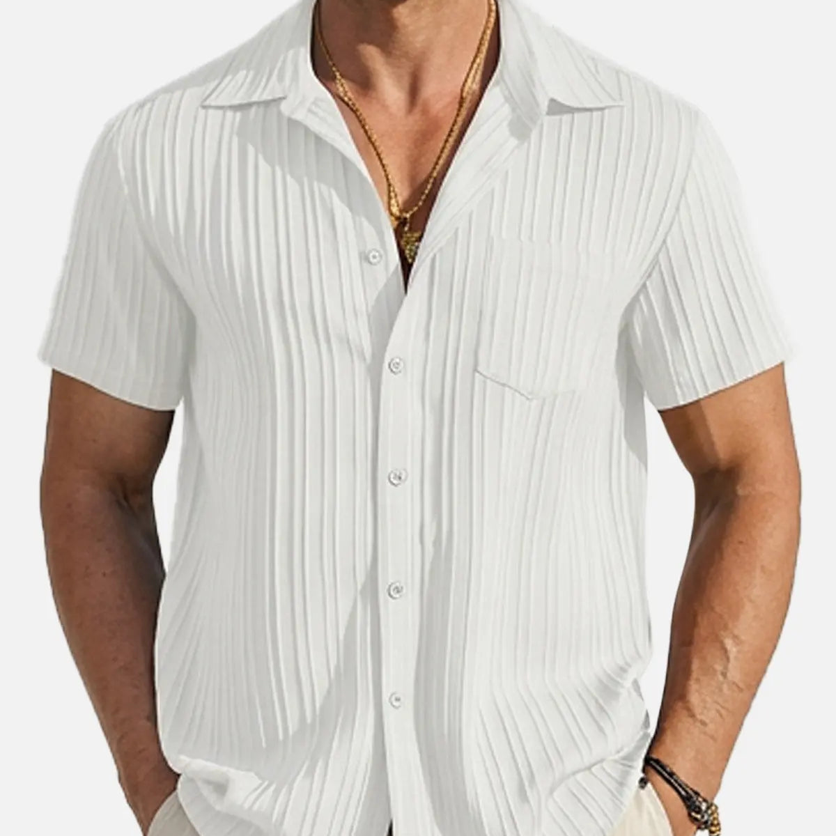 Men's Textured Short Sleeve Button-Up Shirt ElevenOasis