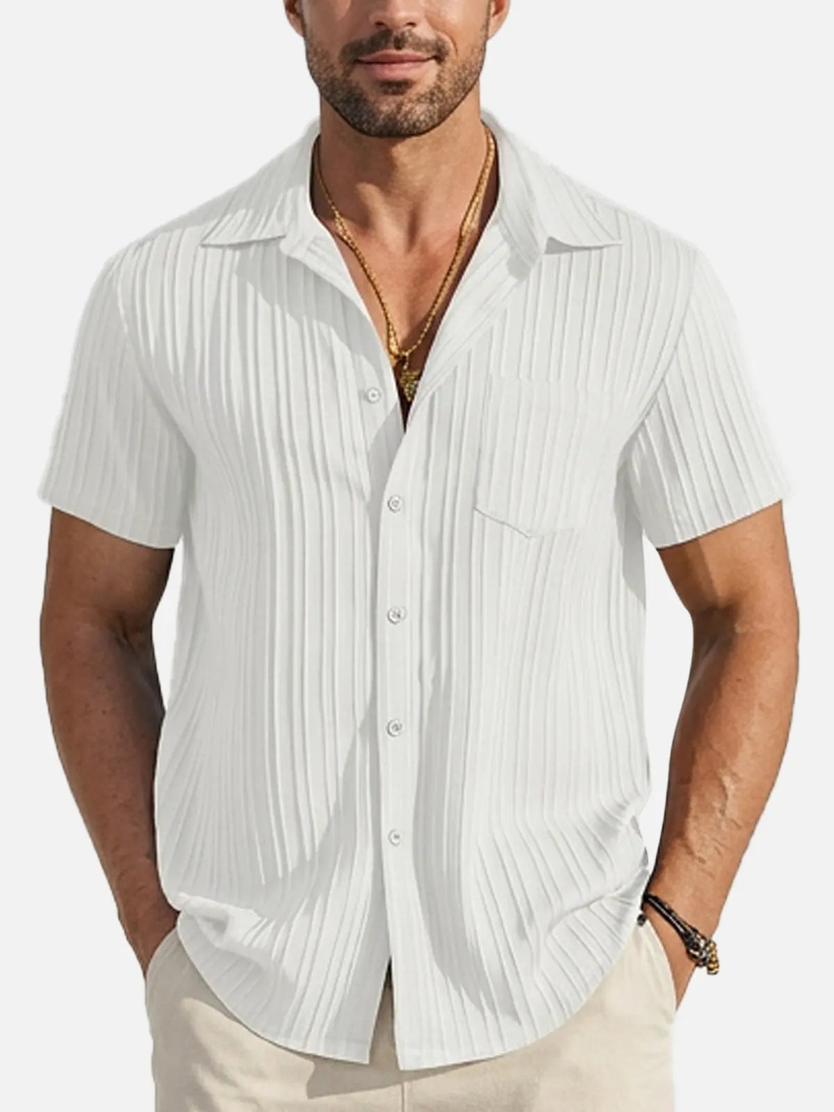 Men's Textured Short Sleeve Button-Up Shirt ElevenOasis