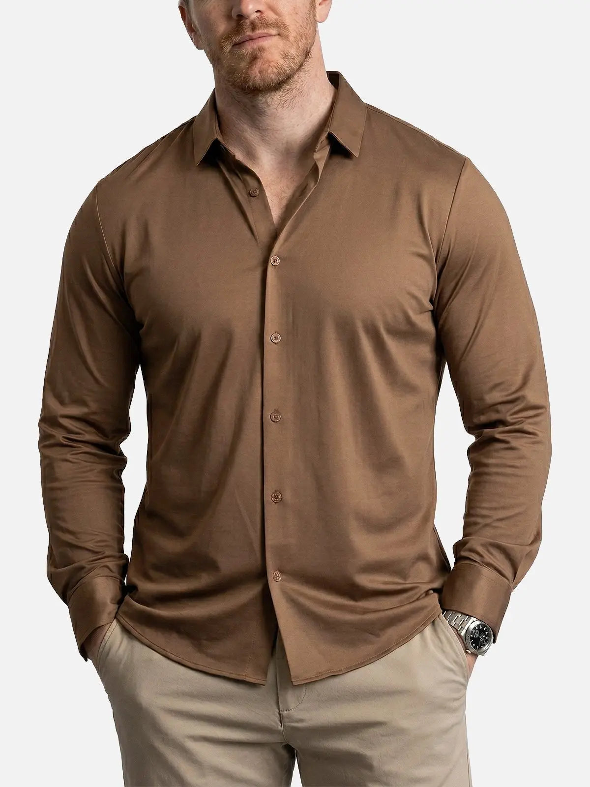 Men's Classic Stretch Slim Fit Long Sleeve Shirt ElevenOasis