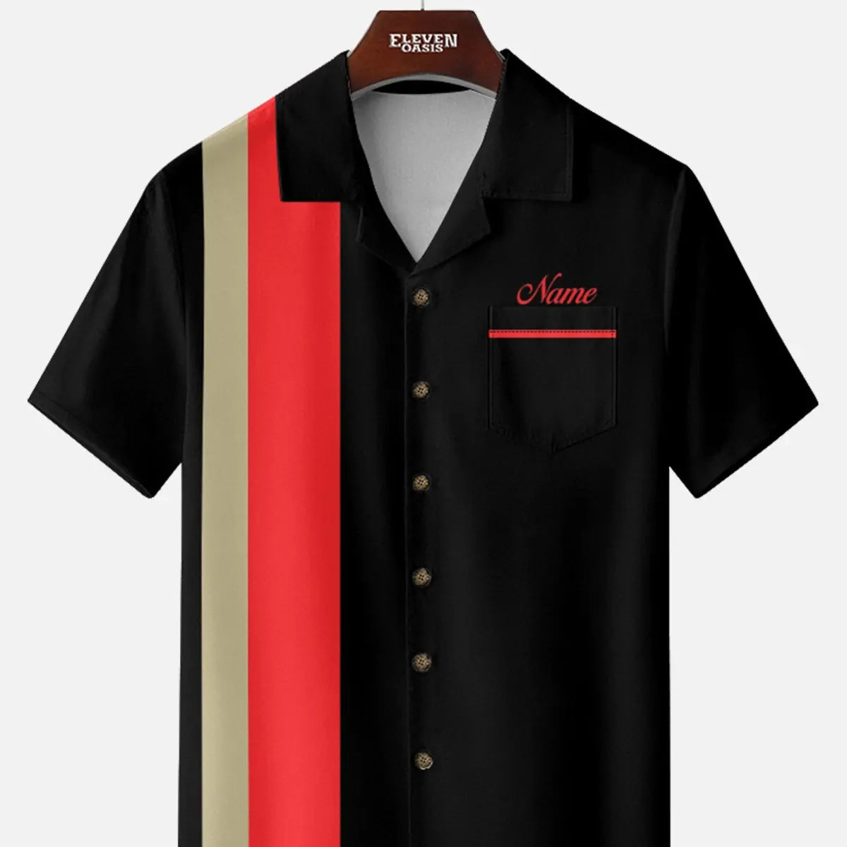 Men's Custom Name Retro Panel Bowling Short Sleeve Shirt Eleven Oasis