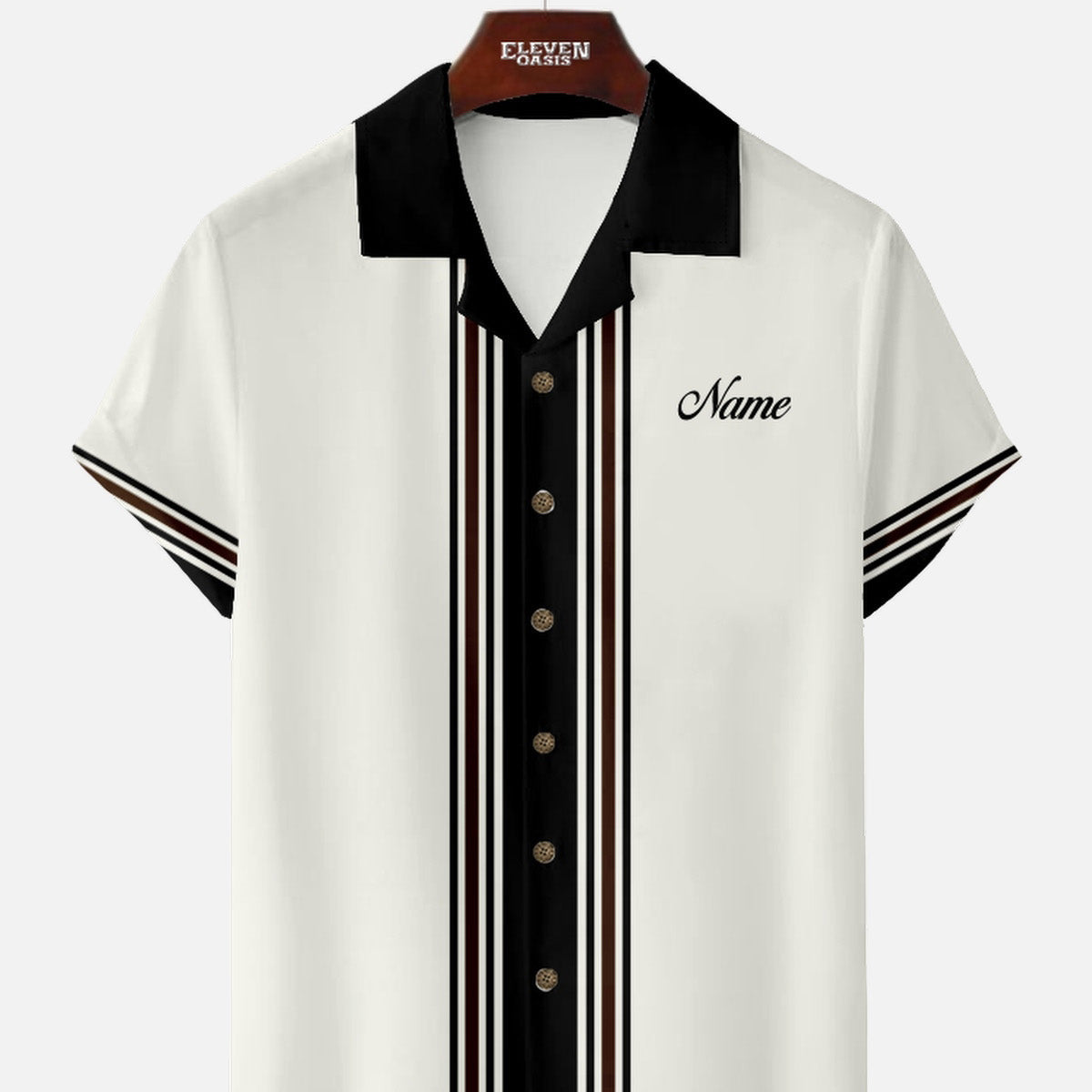 Men's Custom Name Retro Stripe Short Sleeve Shirt Eleven Oasis