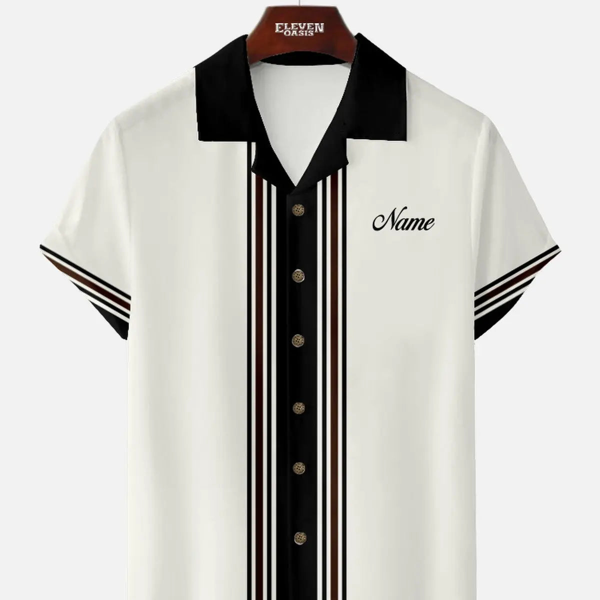 Men's Custom Name Retro Stripe Short Sleeve Shirt ElevenOasis