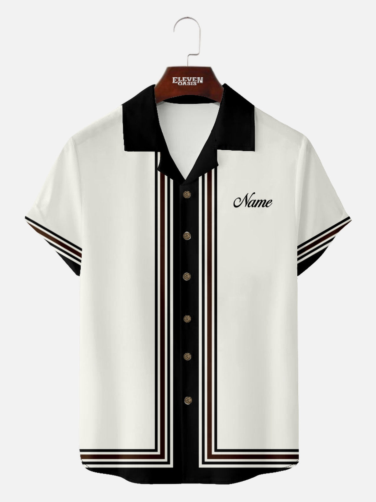 Men's Custom Name Retro Stripe Short Sleeve Shirt Eleven Oasis