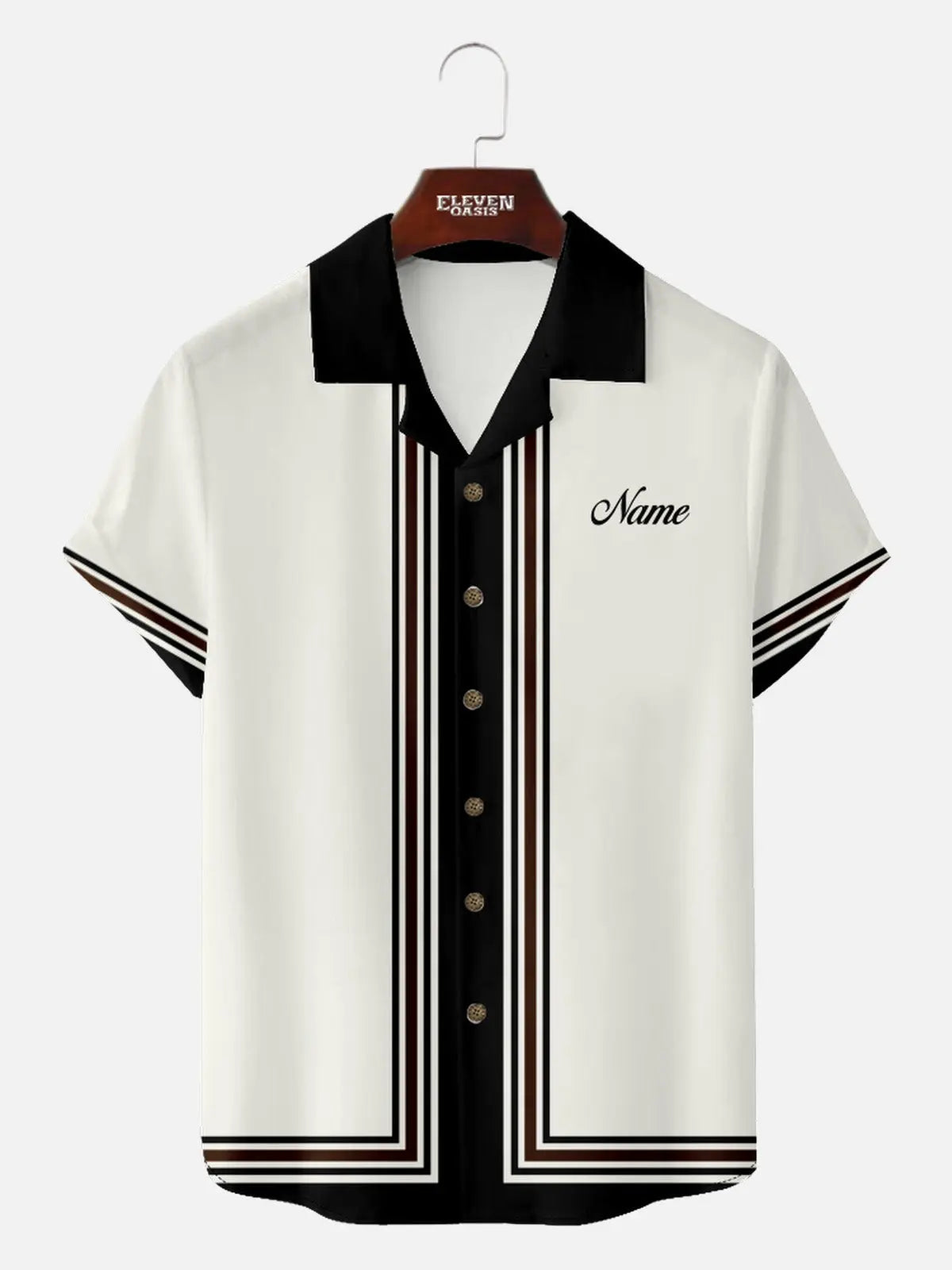 Men's Custom Name Retro Stripe Short Sleeve Shirt ElevenOasis