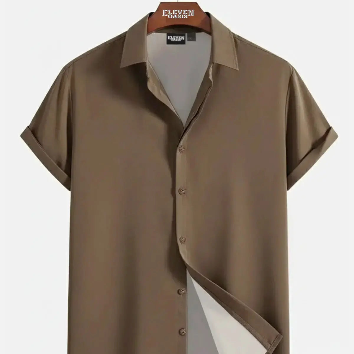Men's Casual Linen-Feel Printed Solid Color Button Short Sleeve Shirt ElevenOasis