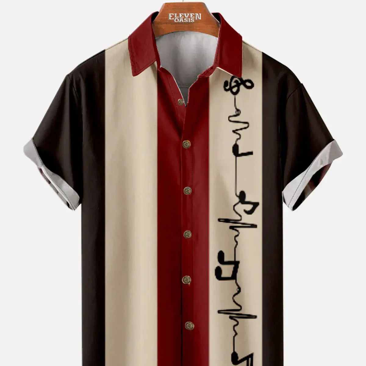 Men's Custom Music Heartbeat Panel Short Sleeve Shirt Eleven Oasis