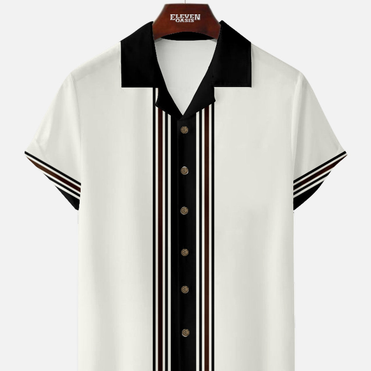 Men's Classic Vertical Stripe Bowling Short Sleeve Shirt ElevenOasis