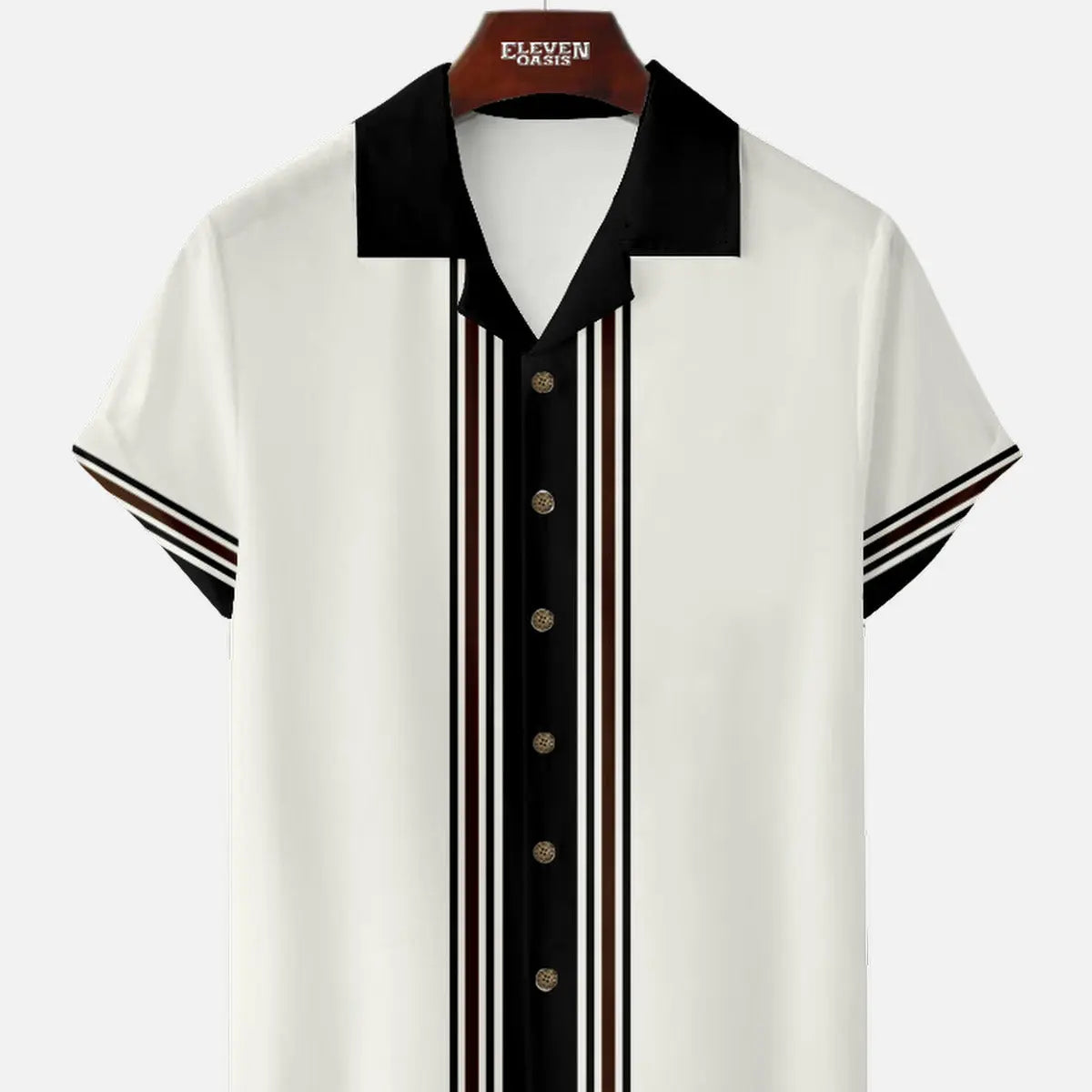 Men's Classic Vertical Stripe Bowling Short Sleeve Shirt ElevenOasis