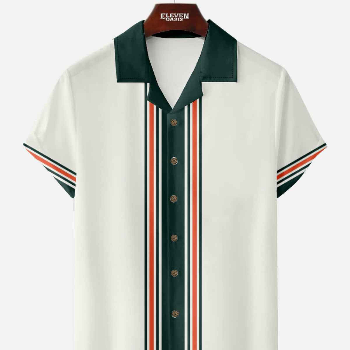 Men's Classic Vertical Stripe Bowling Short Sleeve Shirt ElevenOasis