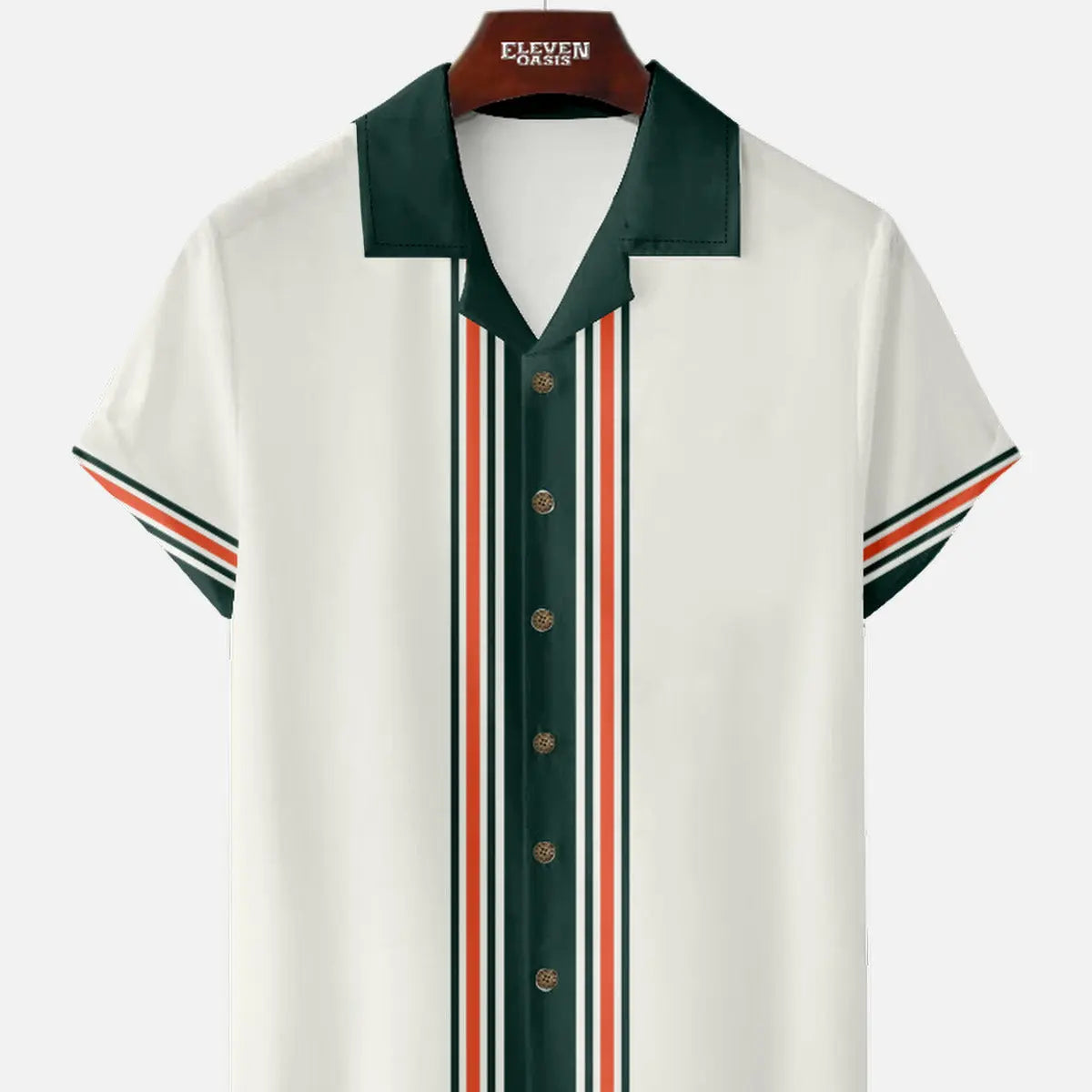 Men's Classic Vertical Stripe Bowling Short Sleeve Shirt ElevenOasis