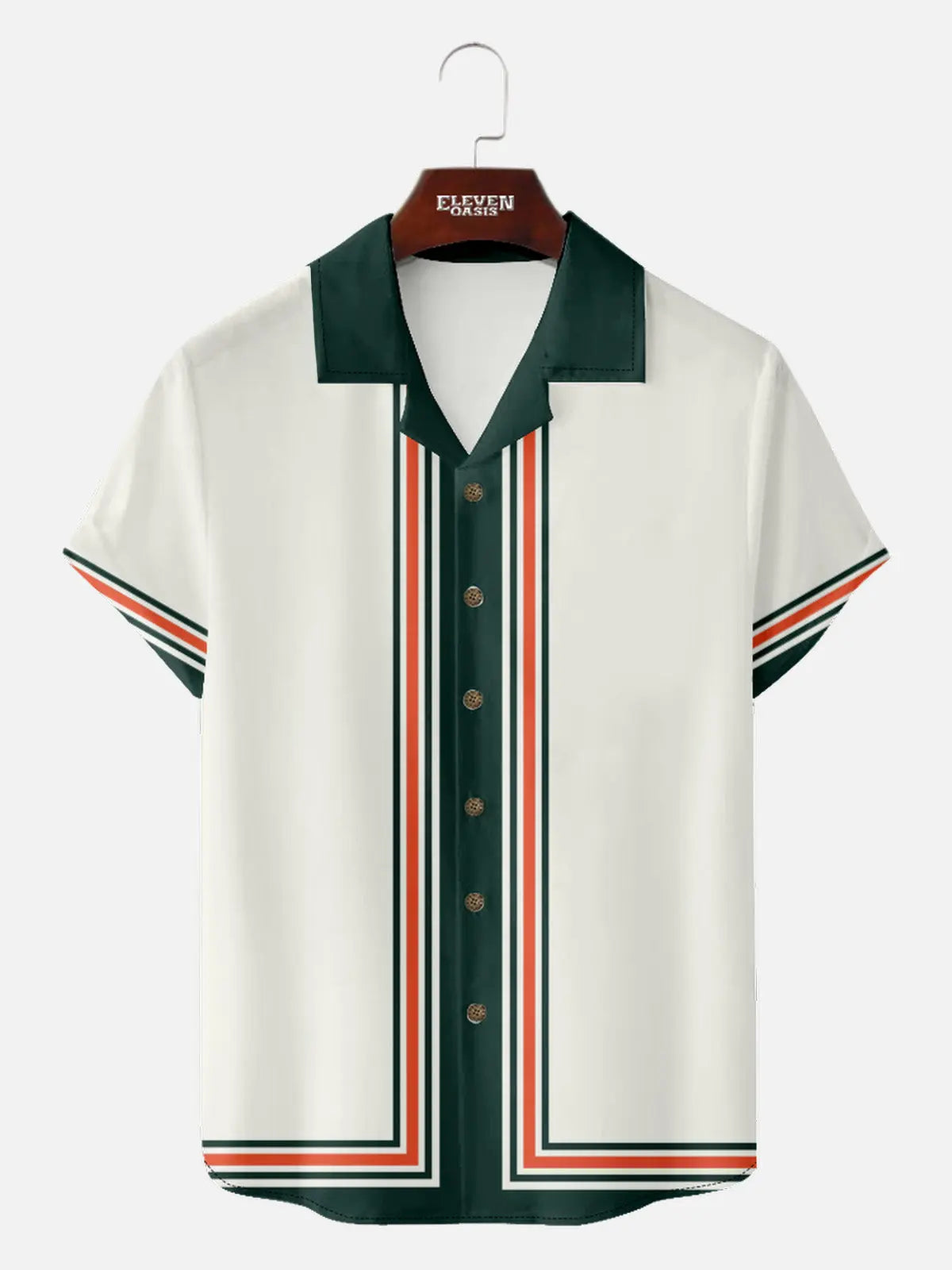 Men's Classic Vertical Stripe Bowling Short Sleeve Shirt ElevenOasis