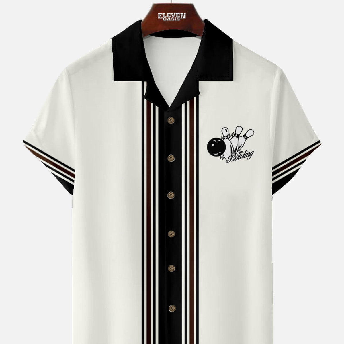 Men's Classic Vertical Stripe Bowling Short Sleeve Shirt ElevenOasis