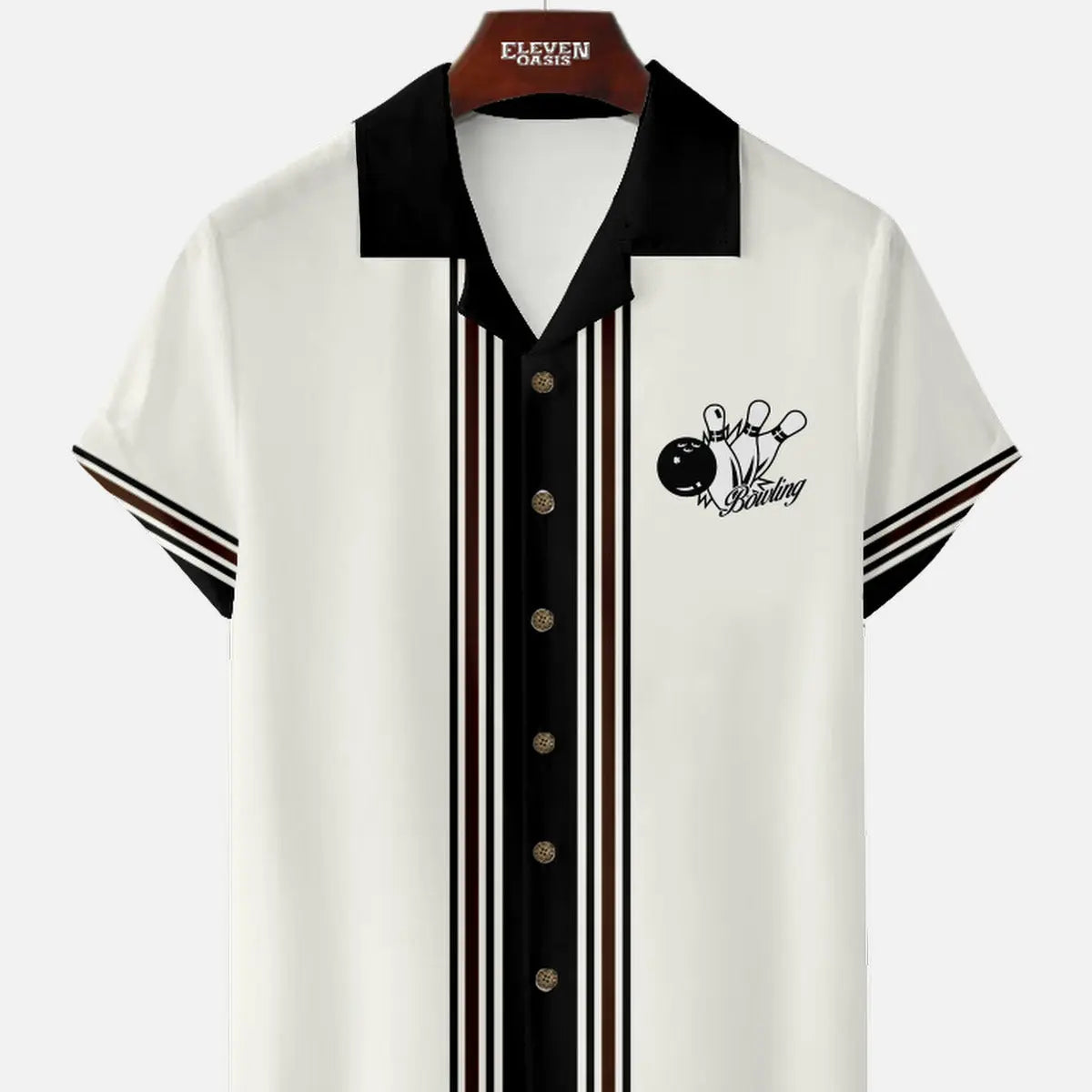 Men's Classic Vertical Stripe Bowling Short Sleeve Shirt ElevenOasis
