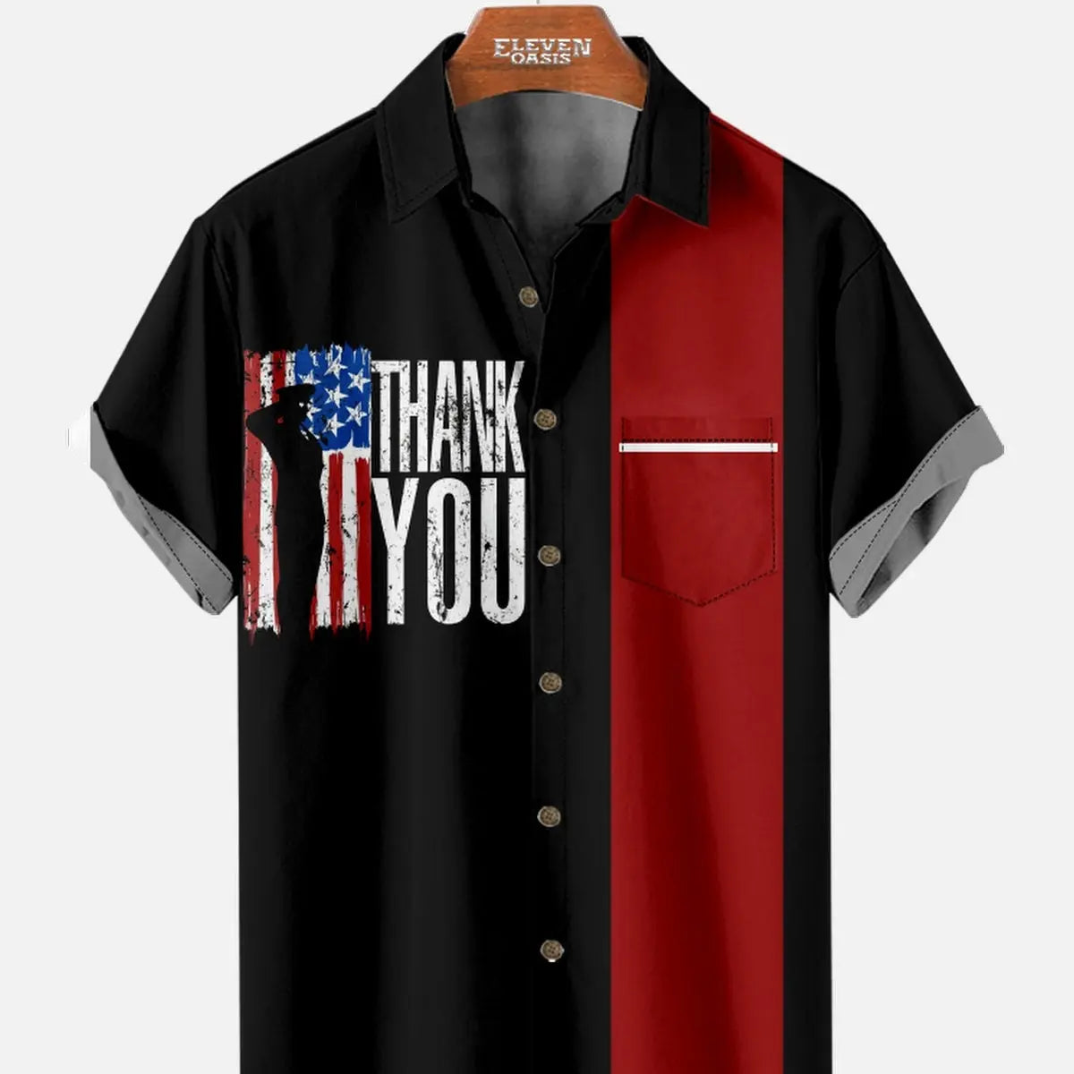 Men's Independence Day Print Casual Breathable Short Sleeve Shirt American Flag Novelty ElevenOasis